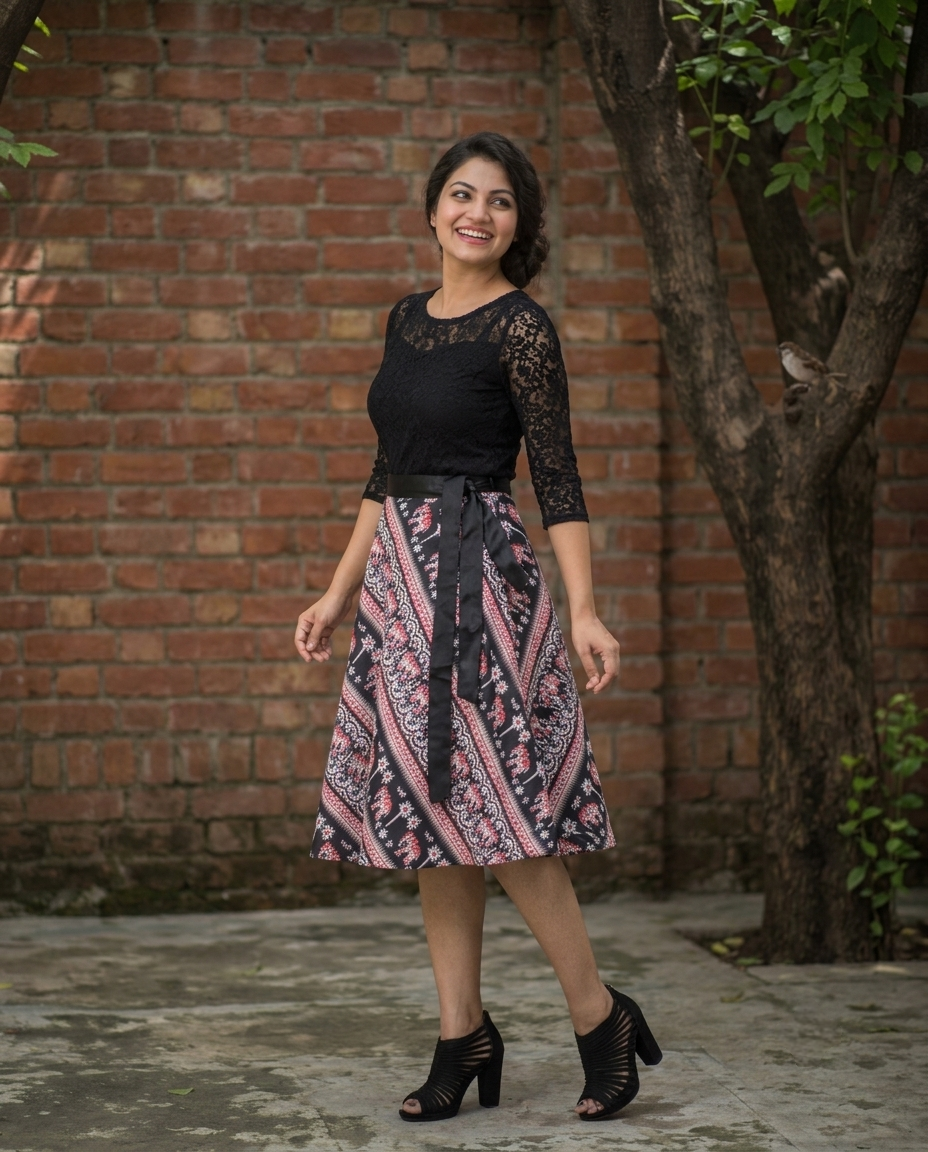 Printed Midi Wrap Skirt Free Size WA000177