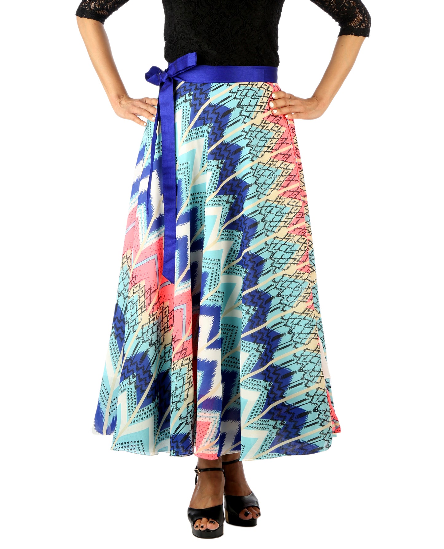 Multicolor Chevron Print Wrap Skirt Free Size WA000182