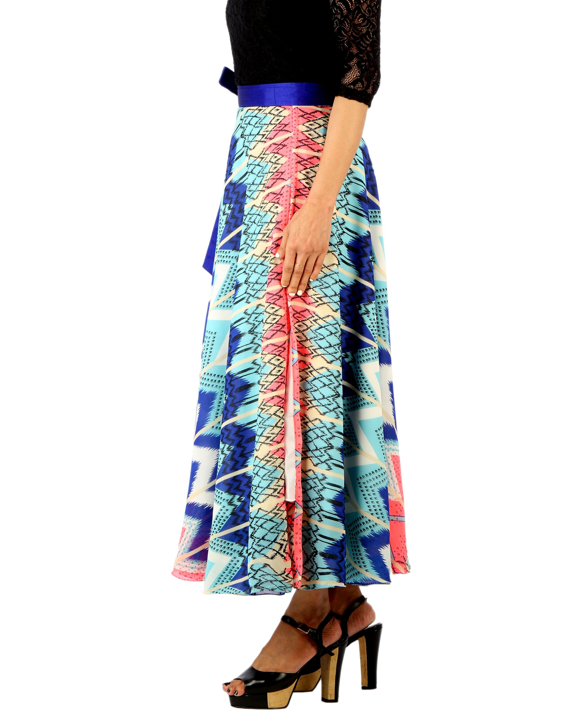 Multicolor Chevron Print Wrap Skirt Free Size WA000182
