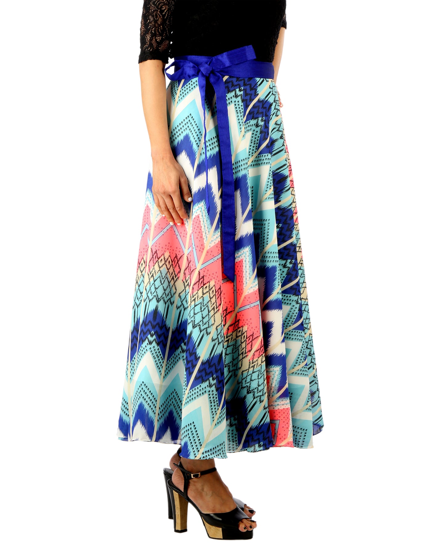 Multicolor Chevron Print Wrap Skirt Free Size WA000182