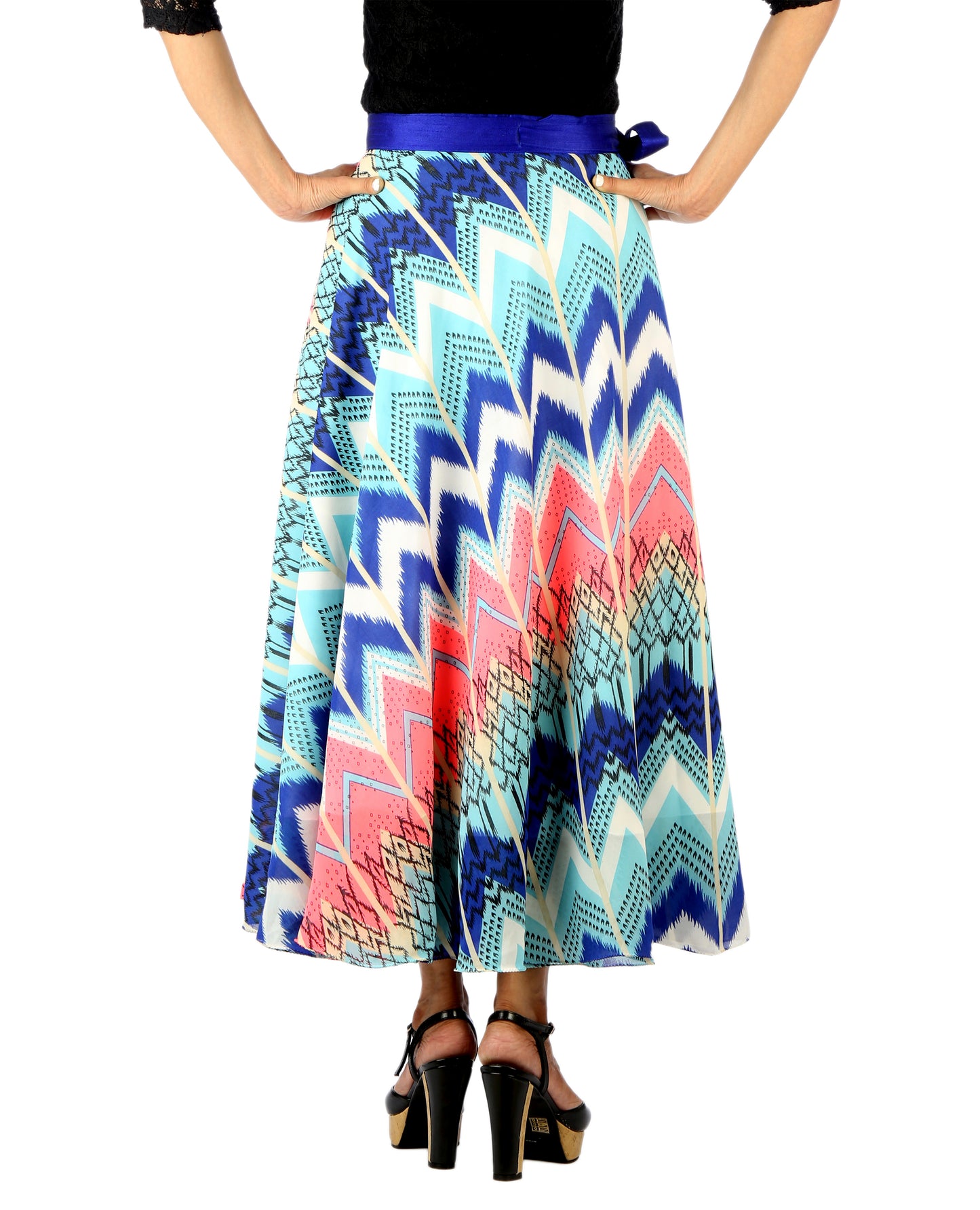 Multicolor Chevron Print Wrap Skirt Free Size WA000182