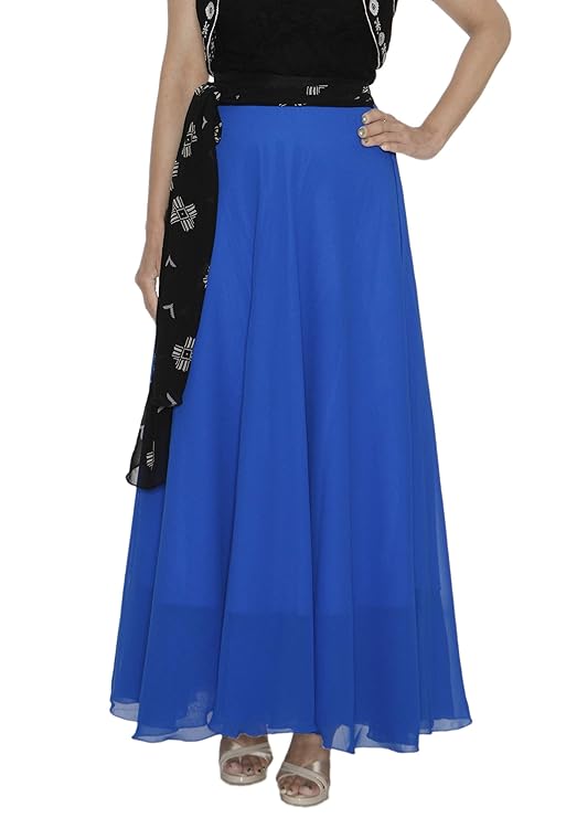 Blue Georgette Solid Maxi Wrap Skirt WA000194