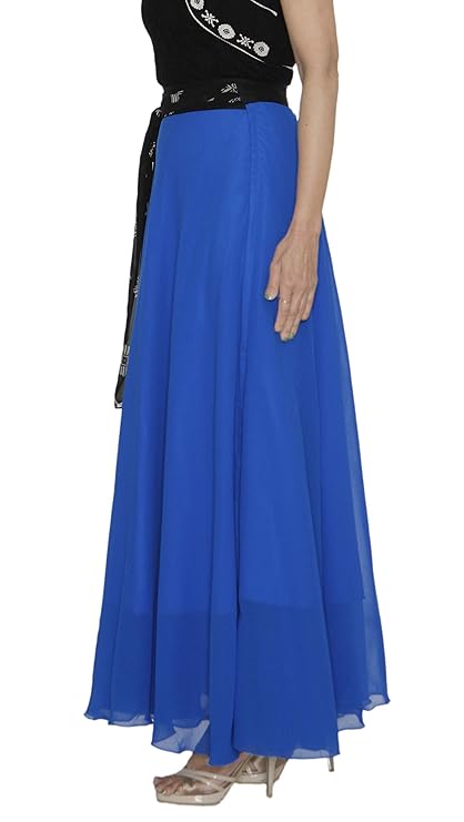 Blue Georgette Solid Maxi Wrap Skirt WA000194