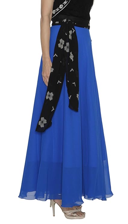 Blue Georgette Solid Maxi Wrap Skirt WA000194