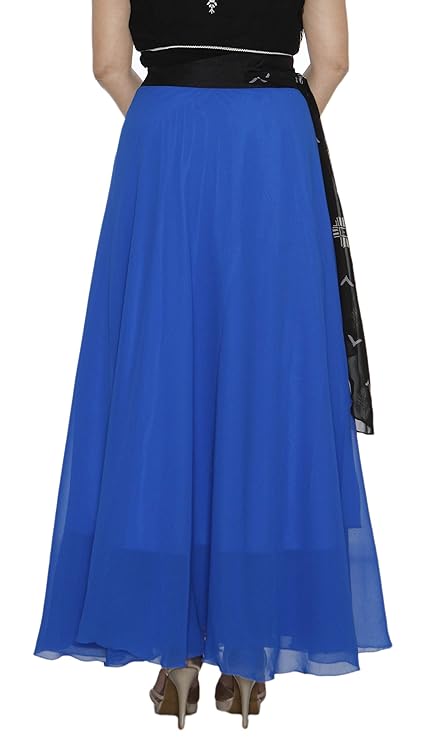 Blue Georgette Solid Maxi Wrap Skirt WA000194