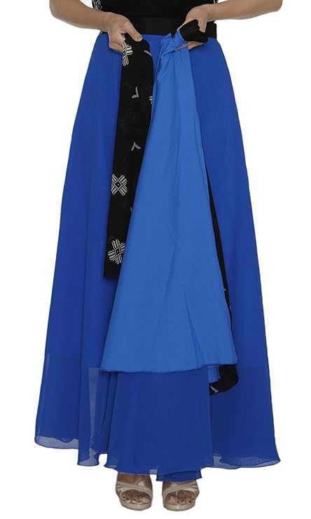 Blue Georgette Solid Maxi Wrap Skirt WA000194