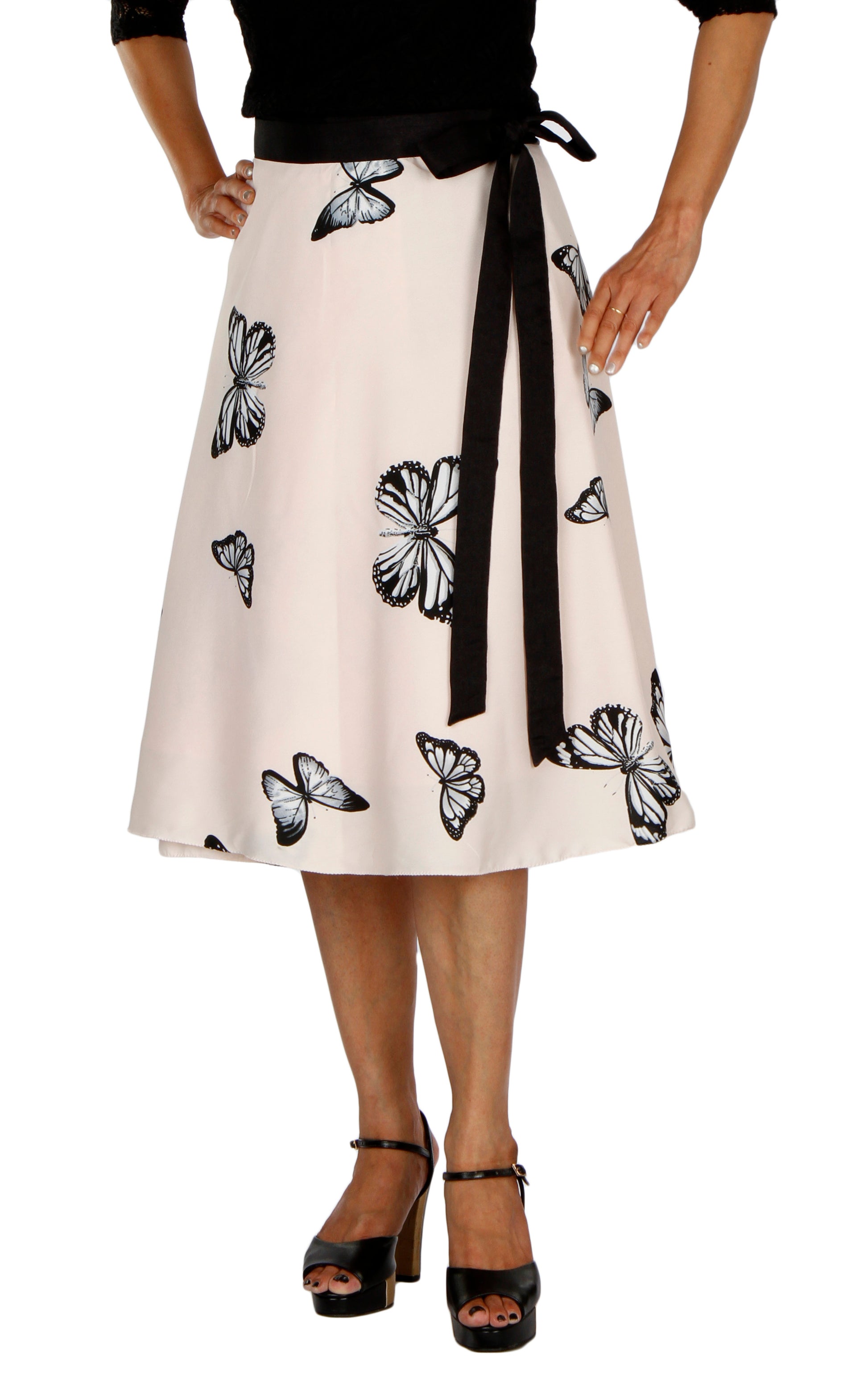 Peach Crepe Printed Wrap Skirt Free Size WA000198