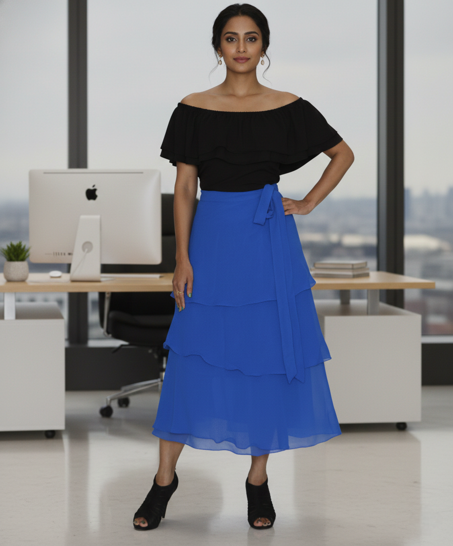 Blue Georgette Solid Layered Wrap Skirt Free Size WA000213