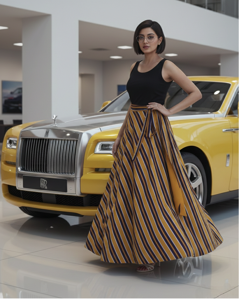 Mustard Striped Wrap Skirt Free Size WA000214