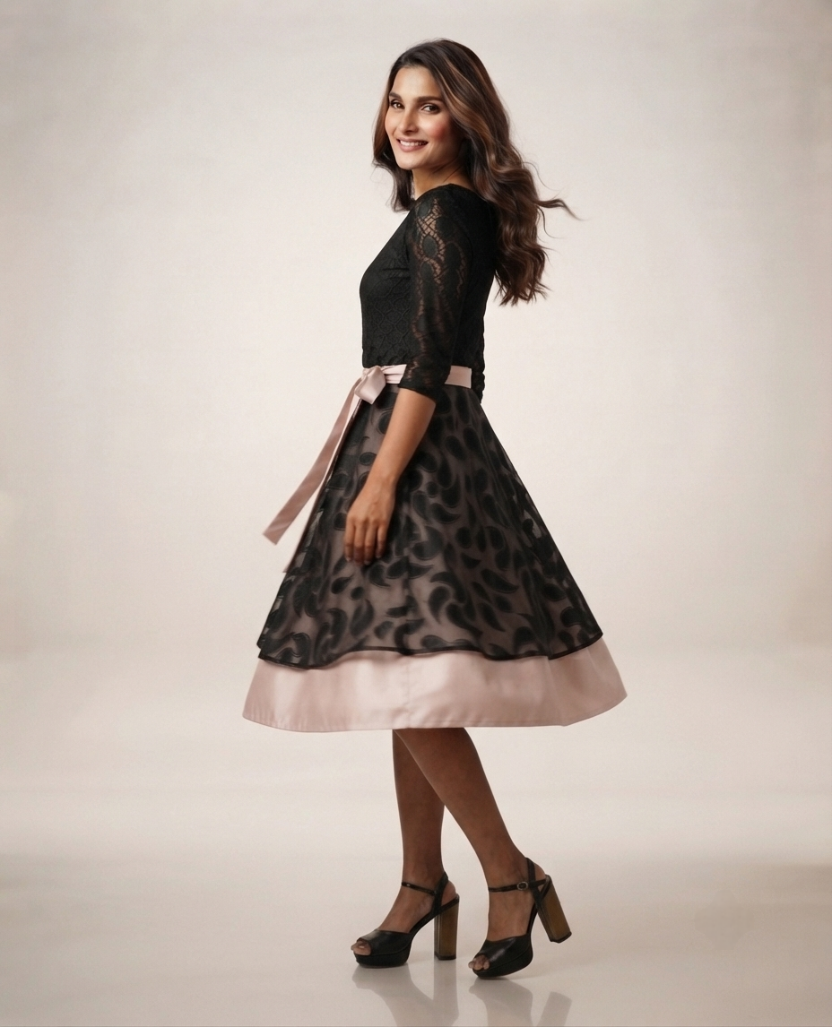 Black Layered Wrap Skirt Free Size WA000199