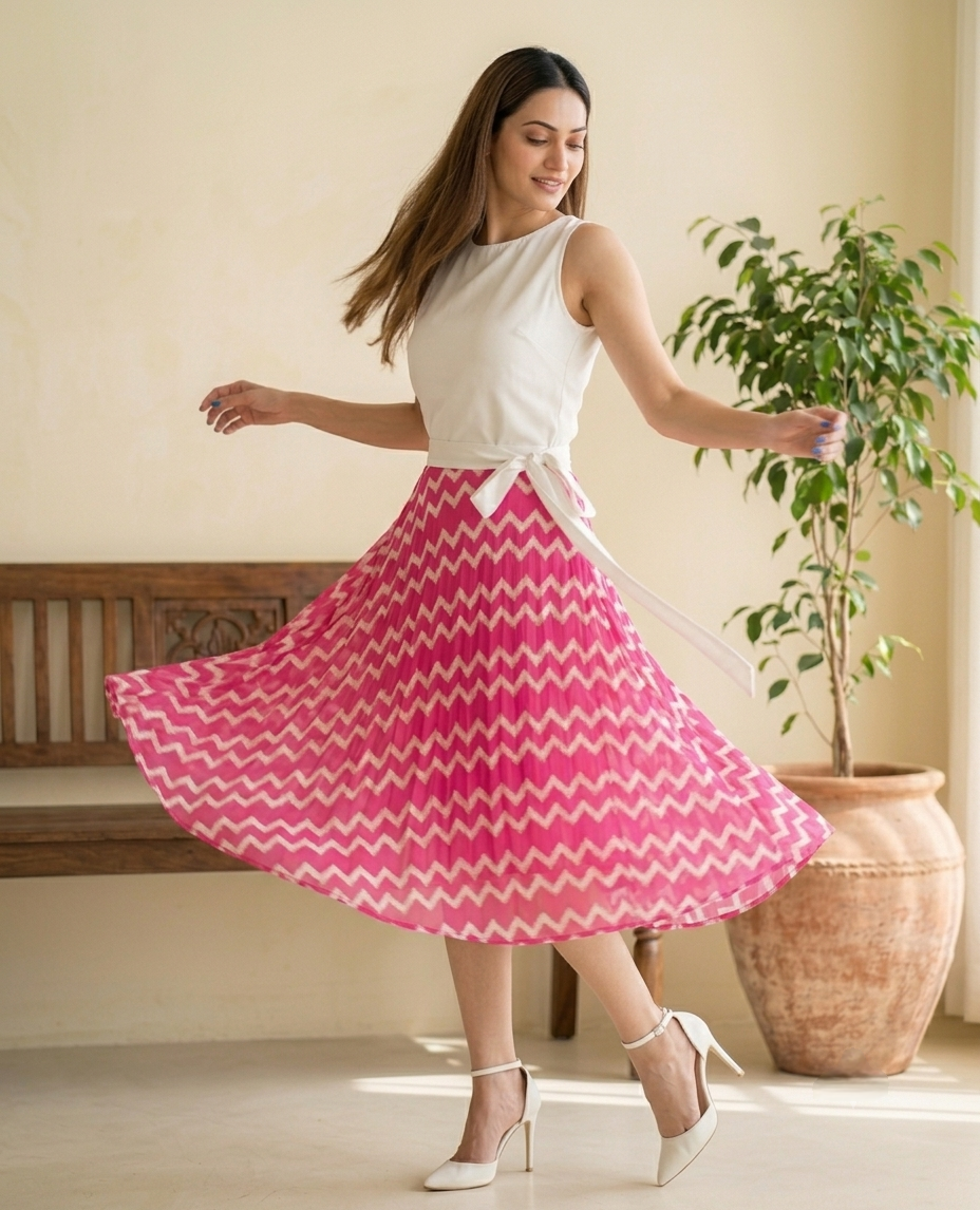 Pink Chevron Print Beach Wrap Skirt Free Size WA000170